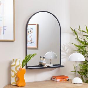 Arched Wall Mirror with Shelf Black