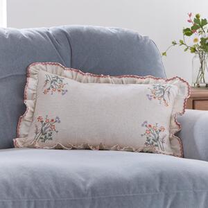 Primrose Floral Ruffle Edge Rectangular Cushion Natural