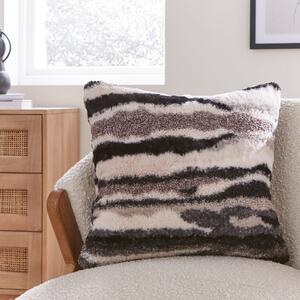 Abstract Fur Boucle Square Cushion Black