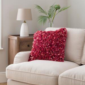 Ava Fluffy Texture Square Cushion Red