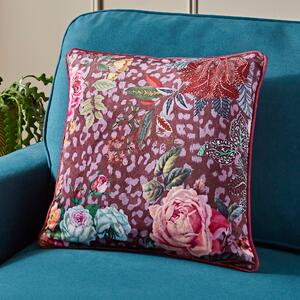 Leopard Floral Square Cushion Cover Purple