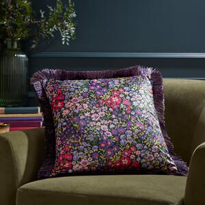 Kendra Floral Fringe Square Cushion Purple
