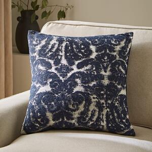 Distressed Damask Square Cushion Navy (Blue)