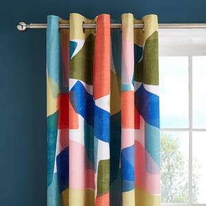 Elements Abstract Blocks Blackout Eyelet Curtains MultiColoured