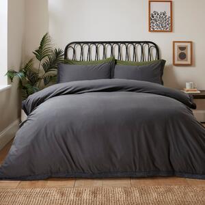 Ludlow Washed Cotton Duvet Cover and Pillowcase Set Charcoal (Grey)