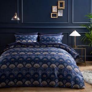 Pierre Fan Navy and Gold Duvet Cover and Pillowcase Set Navy (Blue)