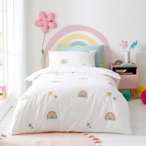 Tufted Rainbow Single Duvet Cover and Pillowcase Set White