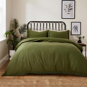 Ludlow Washed Cotton Duvet Cover and Pillowcase Set Olive (Green)