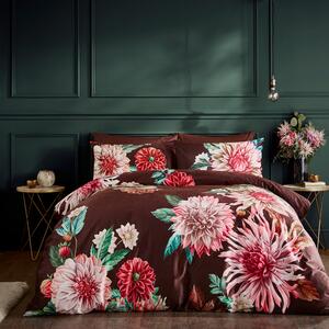 Allouise Floral Brown Duvet Cover and Pillowcase Set Brown