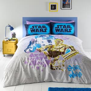 Star Wars R2d2 and C3po Duvet Cover Pillowcase Set Grey