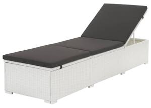 Sun Lounger with Black Cushion Poly Rattan White