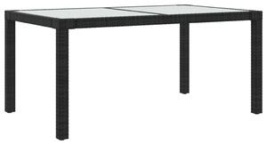 Garden Table 150x90x75 cm Tempered Glass and Poly Rattan Black
