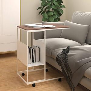 Side Table with Wheels White 55x36x63.5 cm Engineered Wood