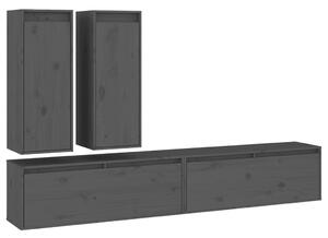 TV Cabinets 4 pcs Grey Solid Wood Pine