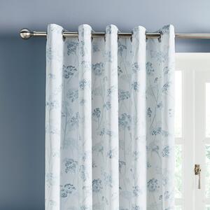 Cow Parsley Blackout Eyelet Curtains Blue