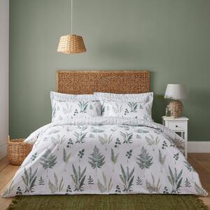Fern Green 100% Cotton Duvet Cover and Pillowcase Set Green/White