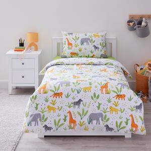Safari Duvet Set and Fitted Sheet Complete Bedset Green/Orange/White