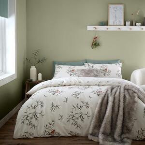 Catherine Lansfield Brushed Cotton Mistletoe Robins Duvet Cover and Pillowcase Set