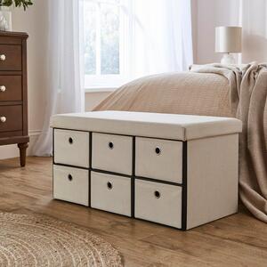 6 Drawer Faux Linen Foldable Ottoman