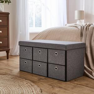 6 Drawer Faux Linen Foldable Ottoman