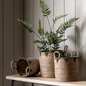 Set of 3 Hosna Natural and Green Storage Baskets