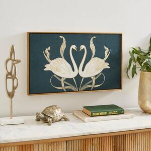 Nouveau Swans Embroidered Velvet Framed Canvas