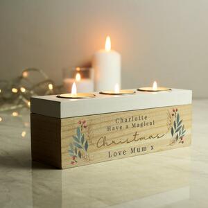 Personalised Christmas Foliage Triple Tealight Holder