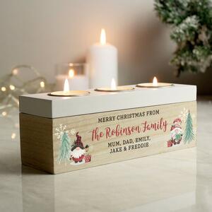 Personalised Christmas Gnome Triple Tealight Holder