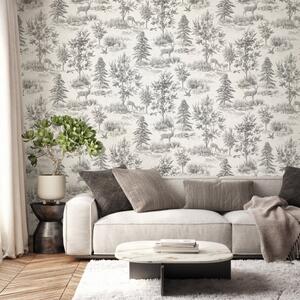 Grey Stag Toile Matte Flat Wallpaper