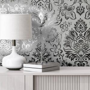 Platinum Damask Silver Vinyl Wallpaper