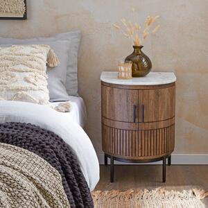 Mila 2 Door Bedside Table, Mango Wood and Marble