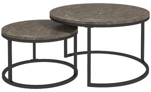 HOMCOM Industrial Nesting Coffee Table Set of 2, Round Coffee Tables, Living Room Table with Faux Marbled Top and Steel Frame