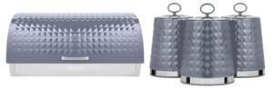 Tower Solitaire Bread Bin & Set of 3 Canisters Grey