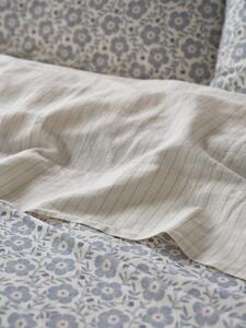 Dusk Blue Folk Stripe Linen Blend Flat Sheet | Single | Piglet in Bed