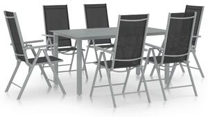 7 Piece Garden Dining Set Aluminium Silver and Black
