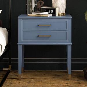 Waller Wooden End Table With 2 Drawers In Stone Blue