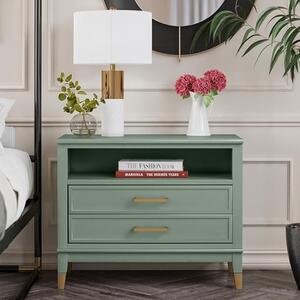 Waller Wooden Bedside Cabinet Wide With 2 Drawers In Pale Green