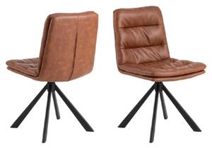 Downey Brandy Leather Dining Chairs With Black Legs In Pair