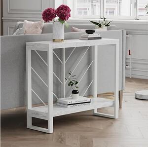 Benton Wooden Console Table In White Faux Marble Effect