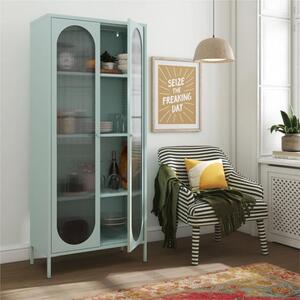 Lakes Metal Storage Cabinet Tall 2 Fluted Glass Doors In Sky Blue