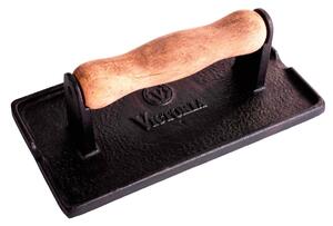 Victoria Bacon and grill press cast iron with wooden handle 21x11 cm