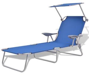 Sun Lounger with Canopy Steel Blue