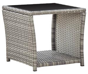 Coffee Table Grey 45x45x40 cm Poly Rattan and Glass