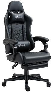 Vinsetto Racing Gaming Chair with Swivel Wheel, Footrest, PU Leather Recliner Gamer Desk for Home Office, Black
