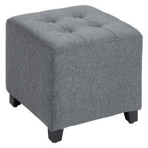 HOMCOM Square Ottoman Footstool, Linen-Look with Button Tufting, Wood Frame, Grey