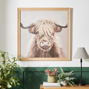 Highland Cow Capped Canvas 80x80cm Brown