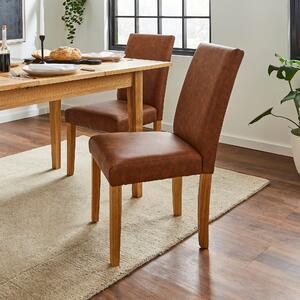 Hugo Set of 2 Dining Chairs, Distressed Faux Leather Distressed Faux Leather Tan