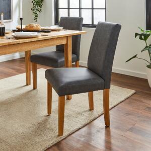 Hugo Set of 2 Dining Chairs, Distressed Faux Leather Distressed Faux Leather Grey