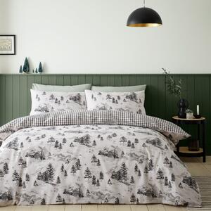 Catherine Lansfield Alpine Village 100% Brushed Cotton Duvet Cover & Pillowcase Set white