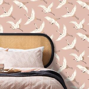 Flying Cranes Blush Wallpaper